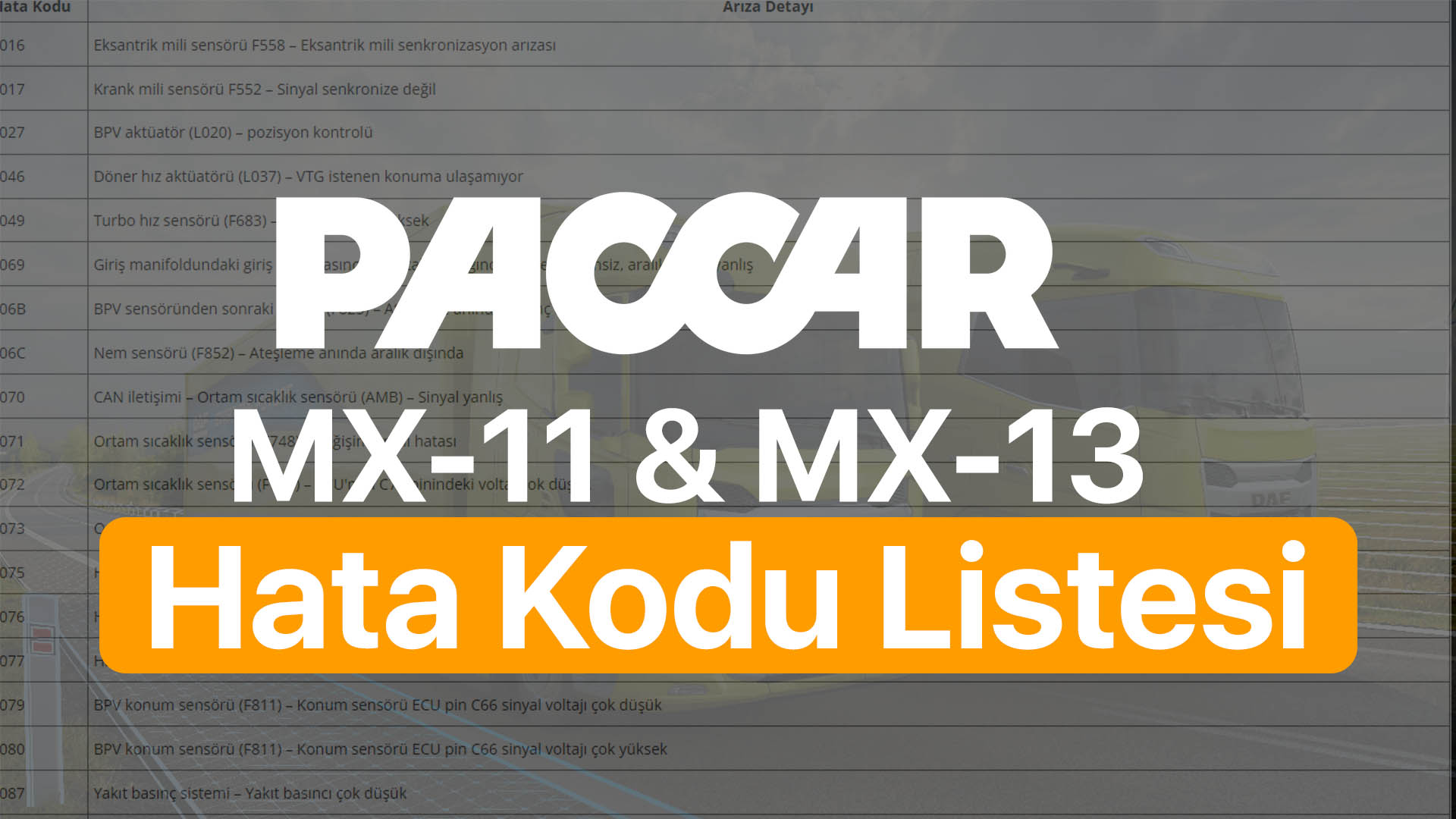 Paccar MX 13 ve MX 11 Hata Kodu Listesi 