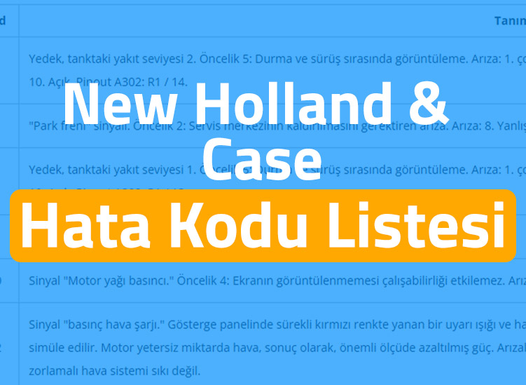New Holland ve Case Hata Kodu Listesi